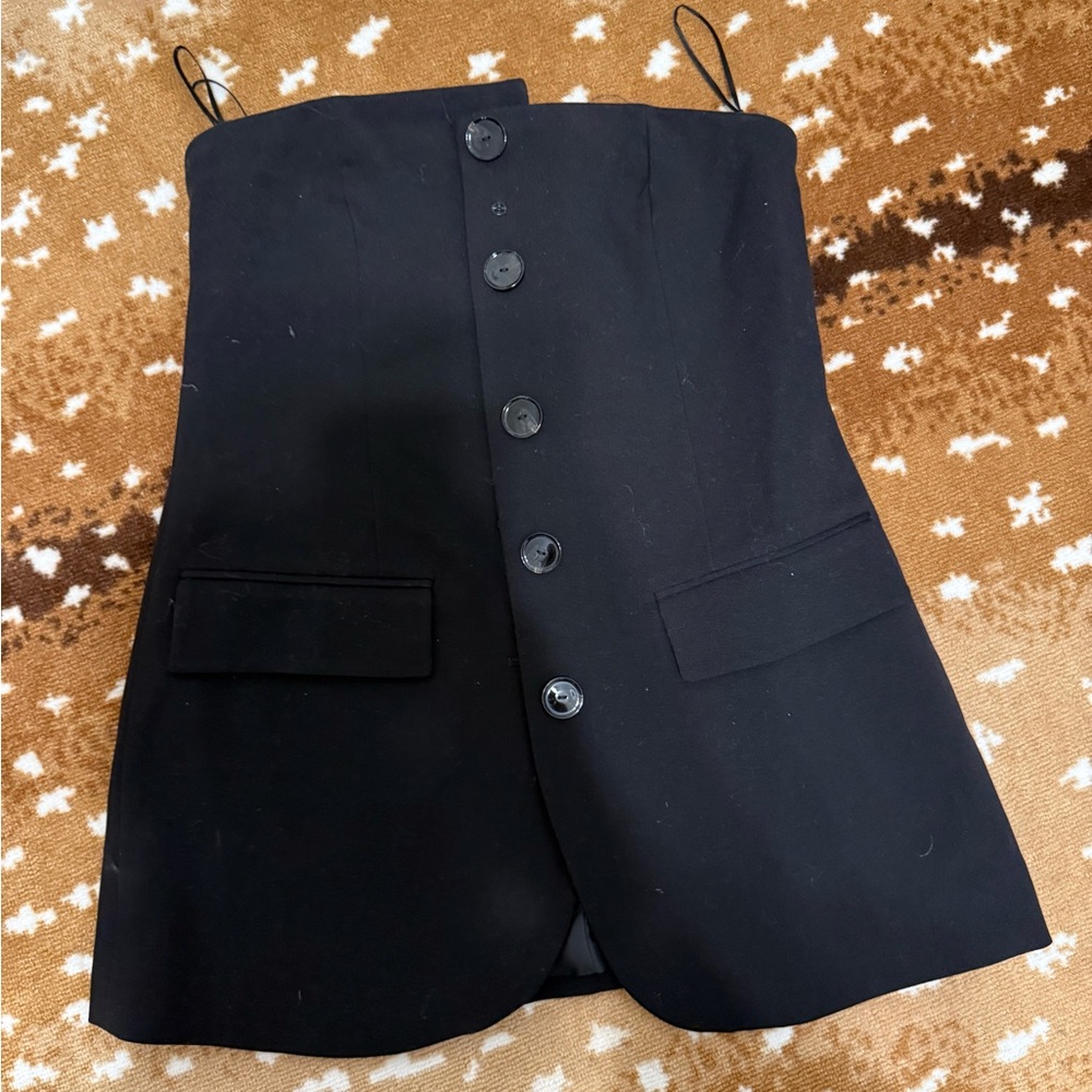 Zara Black Strapless Top with Button Detail
